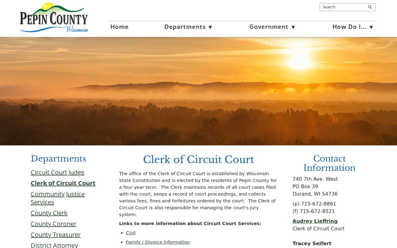 Pepin County court case records clerk information