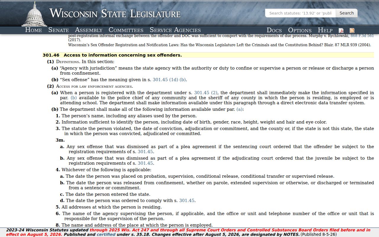 Pepin County sex offender registry disclosure law
