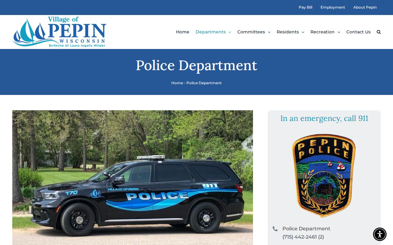 Pepin criminal records source from the Village of Pepin Police Department