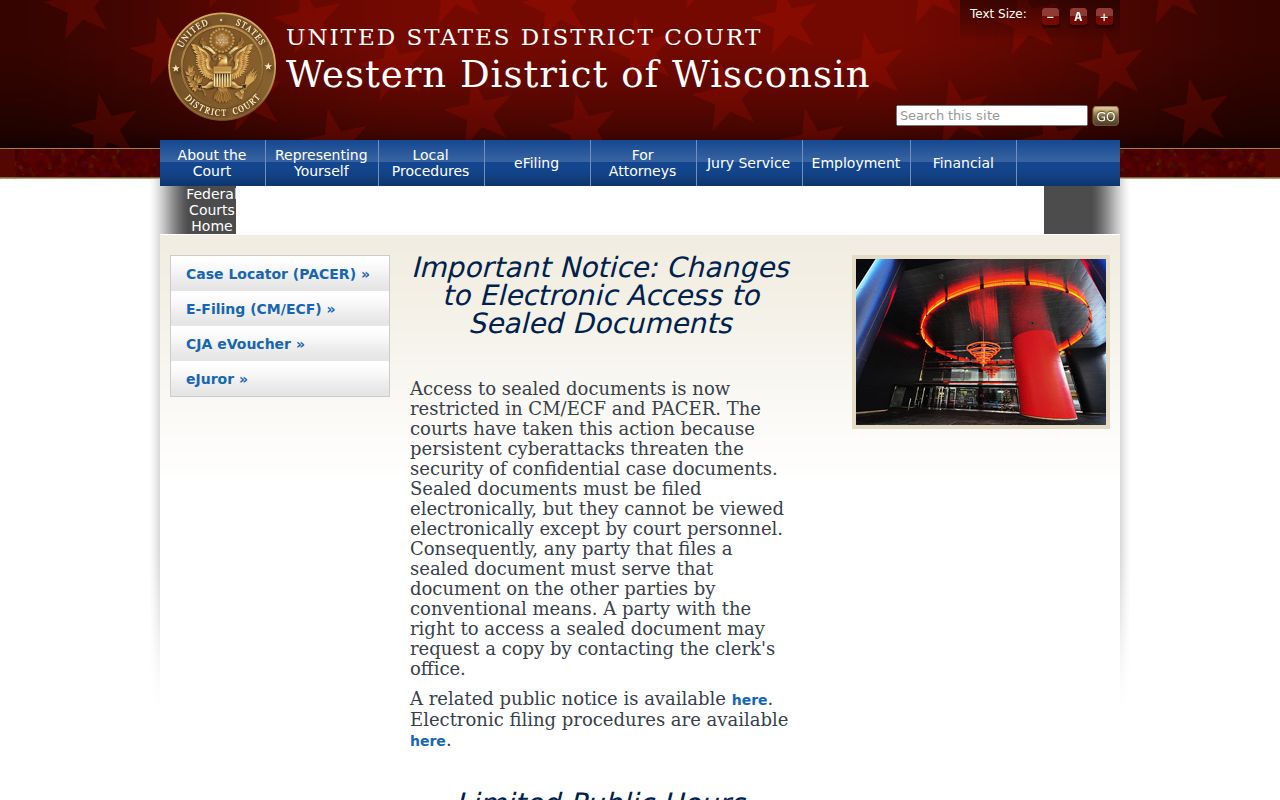 Western District court access for Pepin County and Stockholm criminal cases